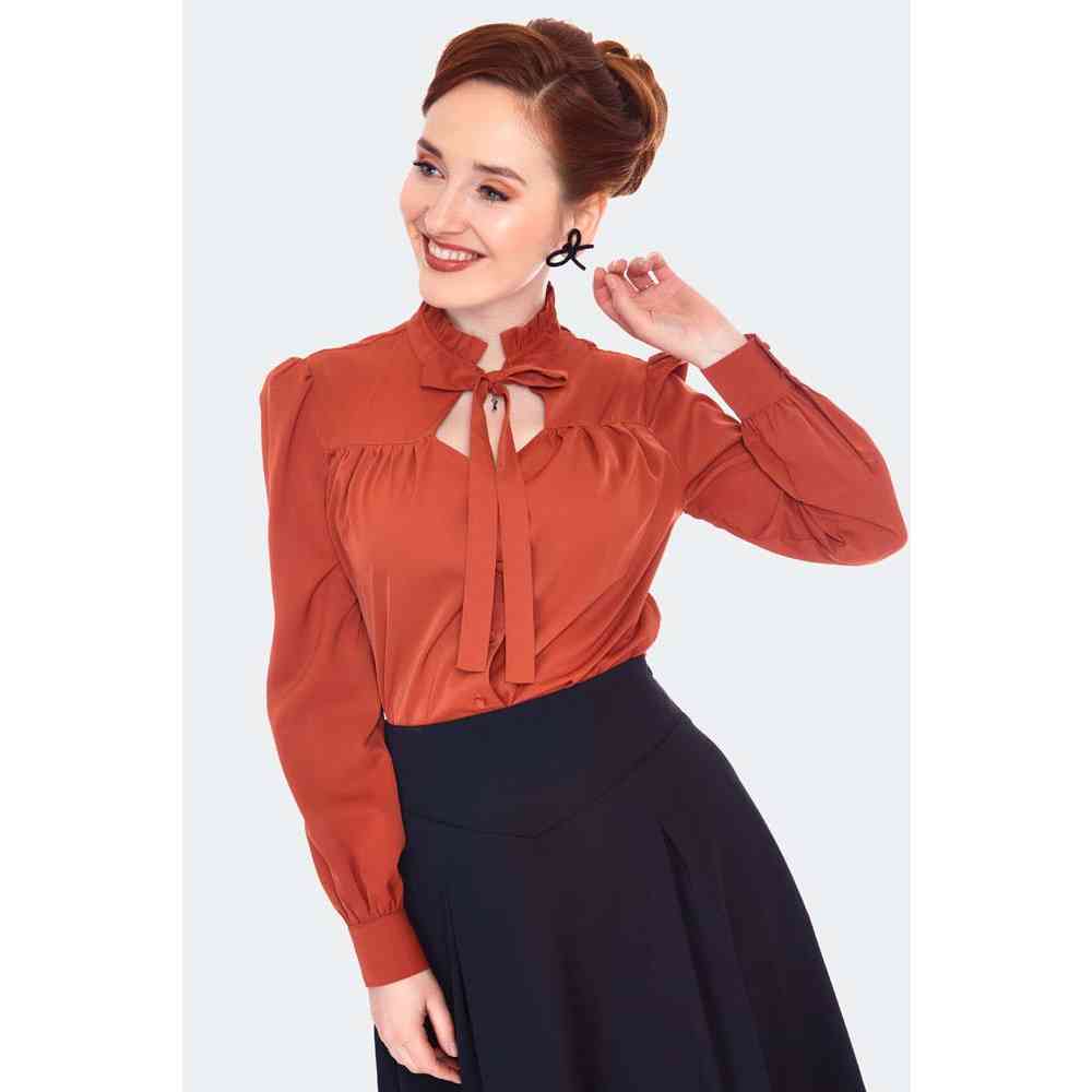 Voodoo Vixen - Tie Neck Long Sleeve Blouse - Oranje